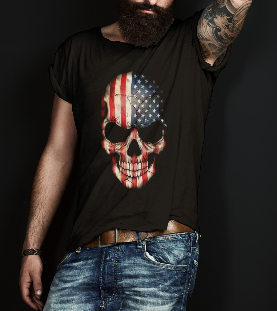 American Flag Skull Usa Stars And Stripes T-Shirt
