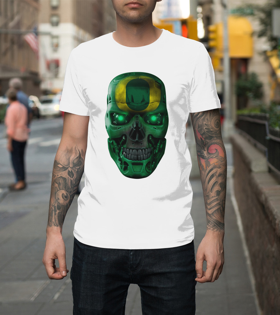 Oregon Ducks Skull Robot Green Neon Eyes T-Shirt