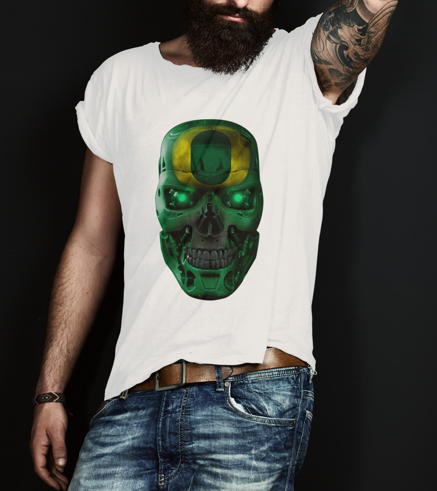 Oregon Ducks Skull Robot Green Neon Eyes T-Shirt