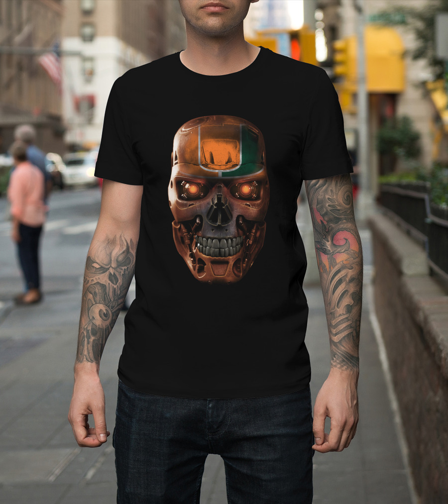 Skull Hurricanes Miami Terminator Robot Face T-Shirt
