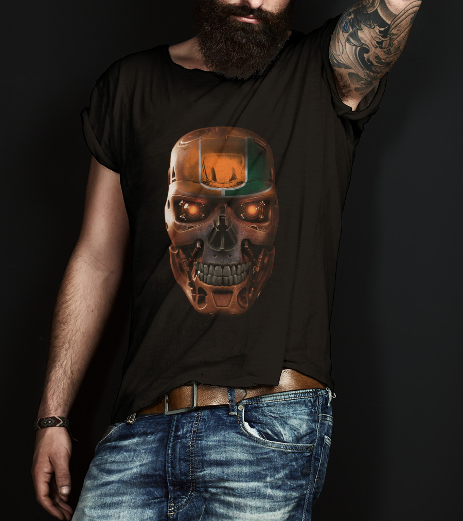 Skull Hurricanes Miami Terminator Robot Face T-Shirt