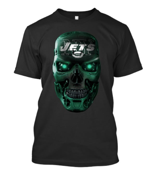 Green Robotic Skull Jets Football T-Shirt