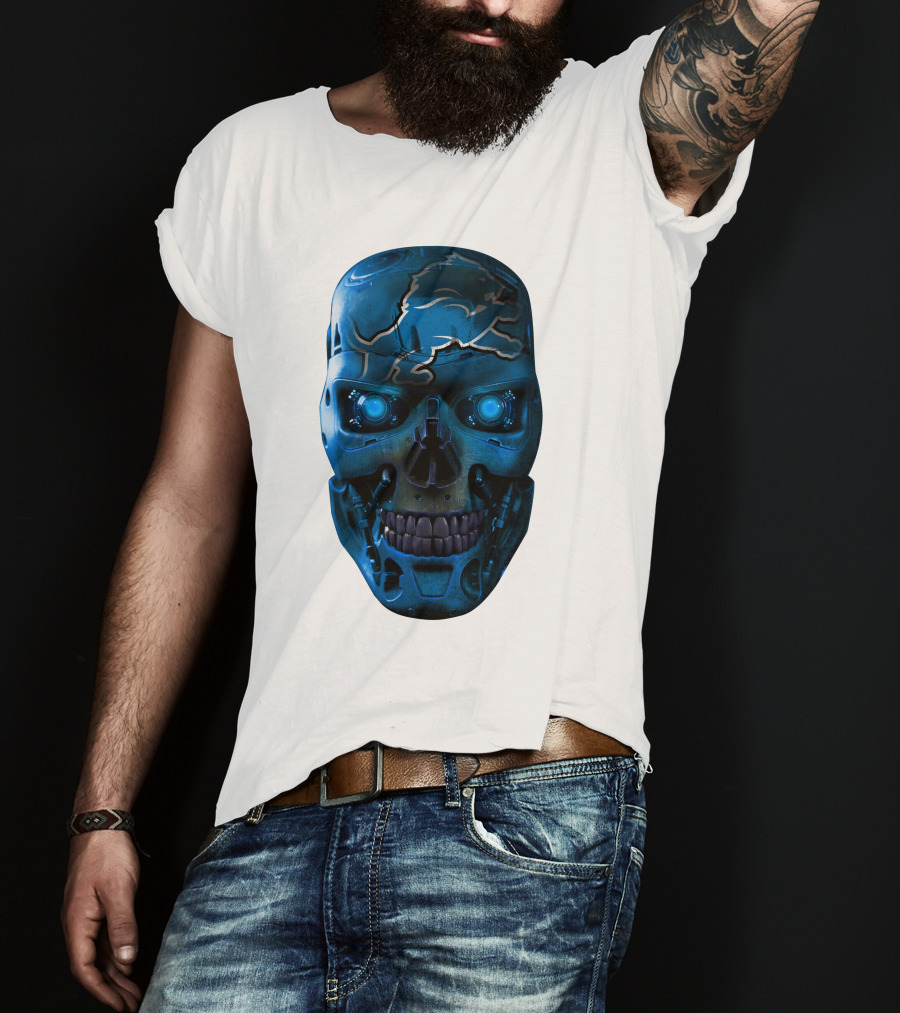 Detroit Lions Cyber Skull T-Shirt