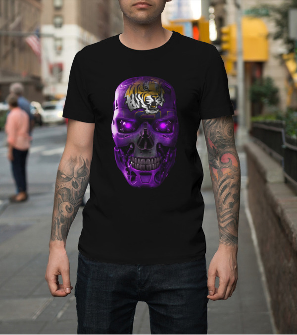 Shirt: LSU Tigers Skull with Purple Cybernetic T-Shirt LSU Tigers Skull with Purple Cybernetic T-Shirt