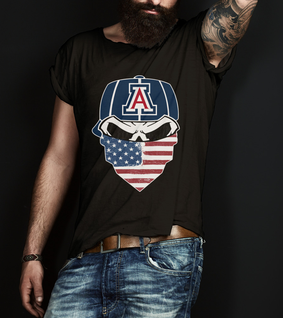 Arizona Wildcats Skull American Flag Bandana T-Shirt