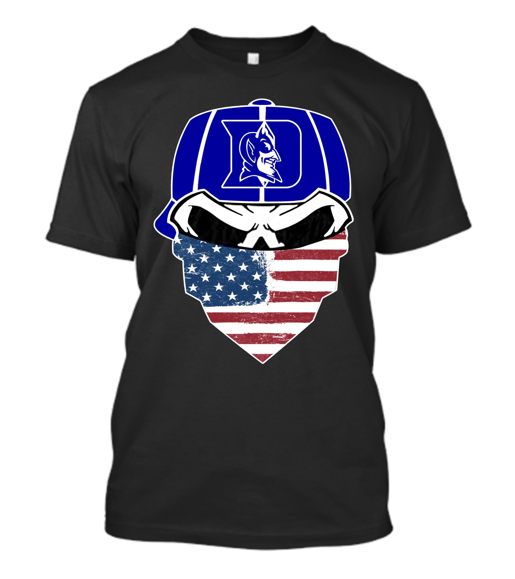 Duke Blue Devils Skulls American Flag Logo Cap Face Mask T-Shirt