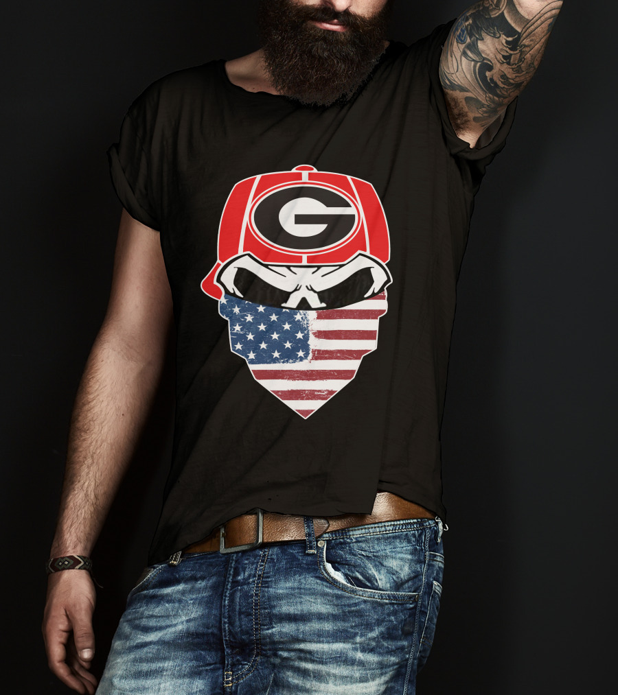 Georgia Bulldogs Skulls American Flag Bandana T-Shirt