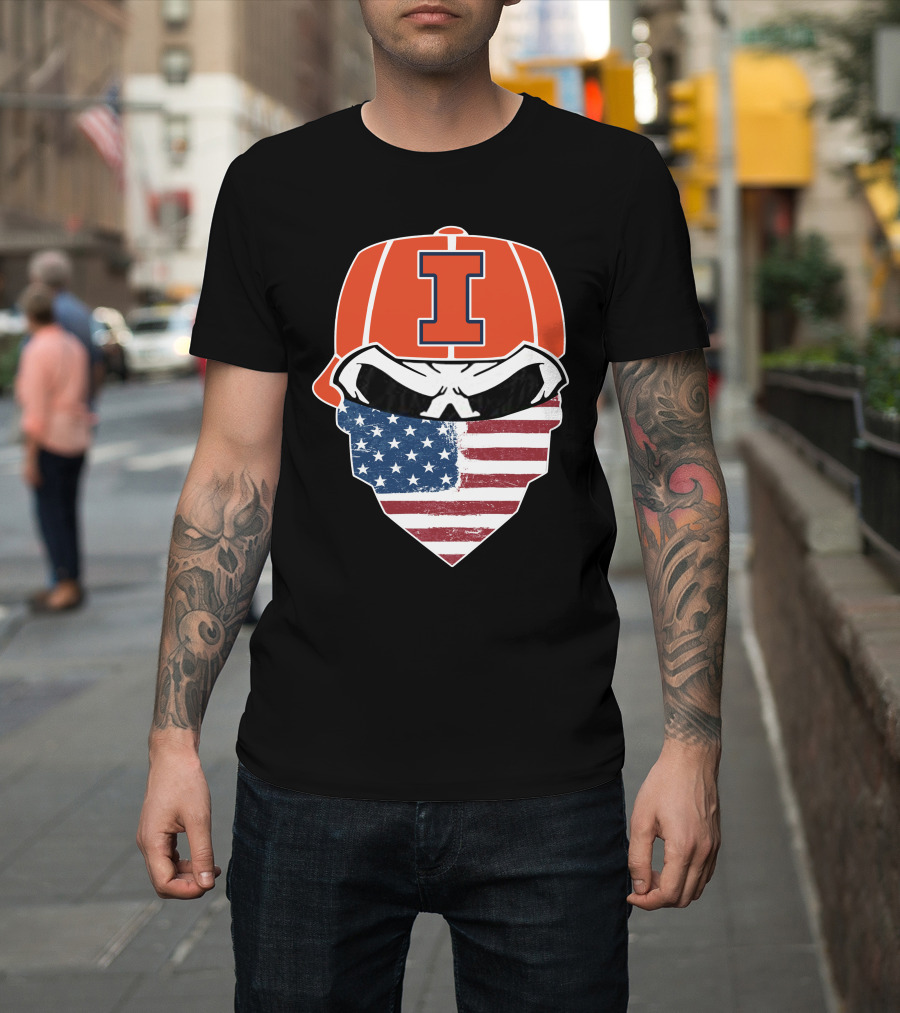 Illinois Skull Logo American Flag Bandana T-Shirt