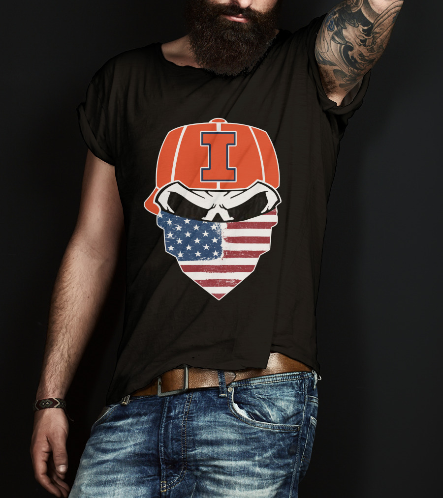 Illinois Skull Logo American Flag Bandana T-Shirt