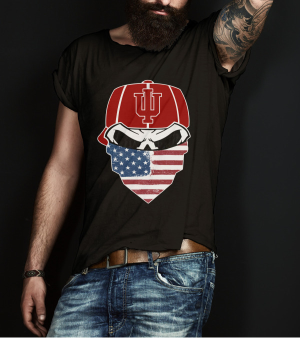 Indiana Hoosiers Skuls American Flag Bandana T-Shirt