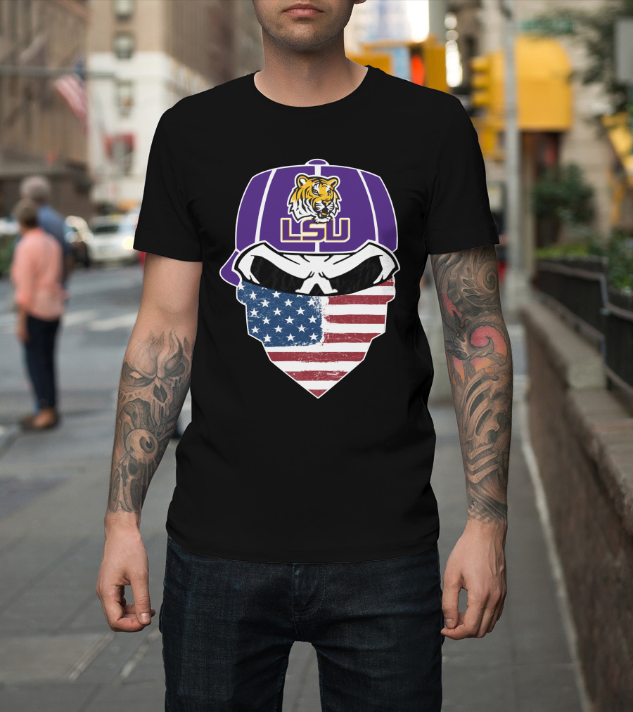LSU Tigers Skull American Flag Bandana T-Shirt