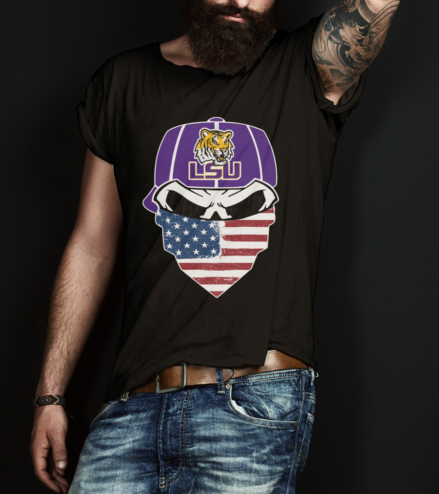 LSU Tigers Skull American Flag Bandana T-Shirt