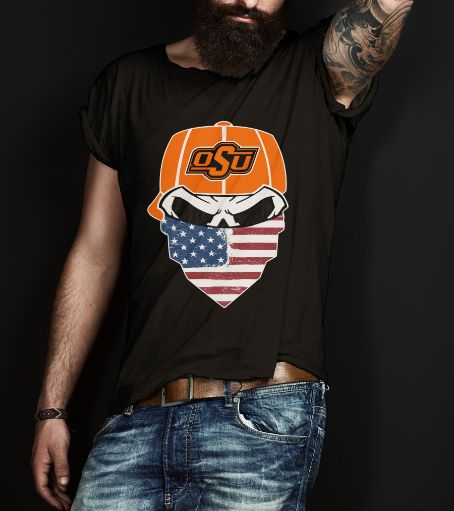Oklahoma State OSU Skull American Flag Bandana T-Shirt