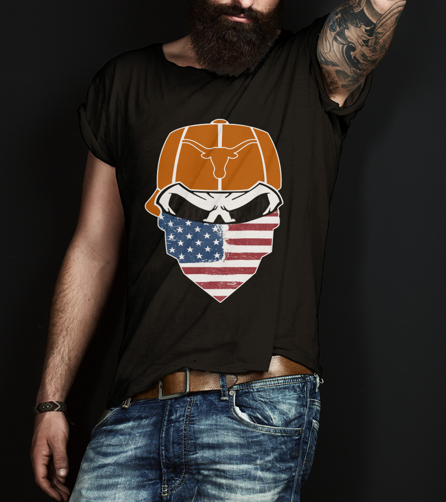 Texas Longhorns Skuls American Flag Bandana T-Shirt