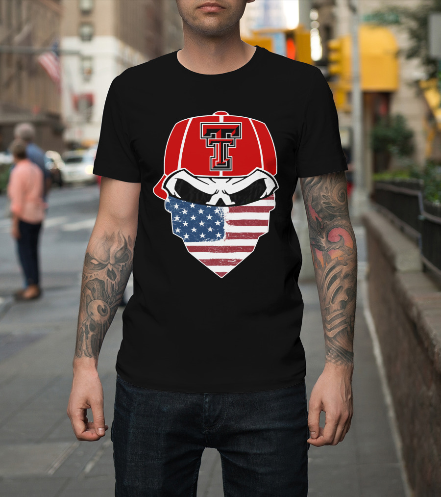 Texas Tech Skuls American Flag Bandana Cap T-Shirt