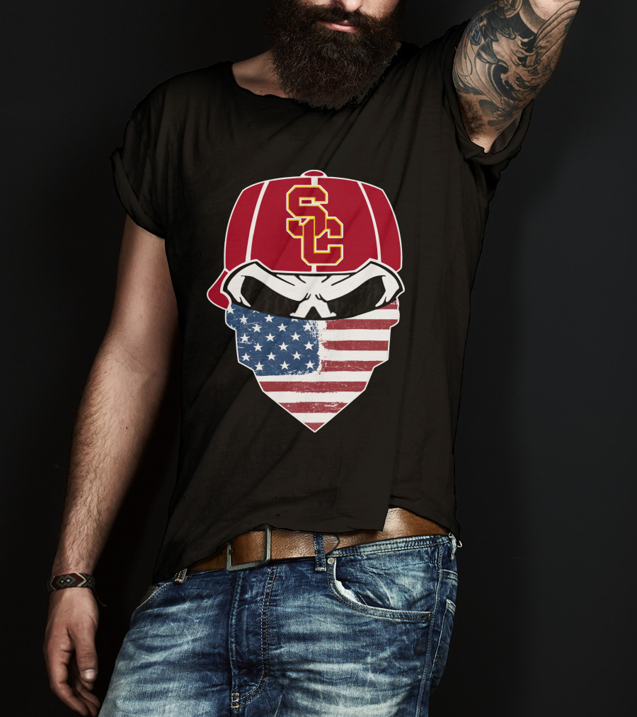 USC Trojans Skulls American Flag Bandana T-Shirt