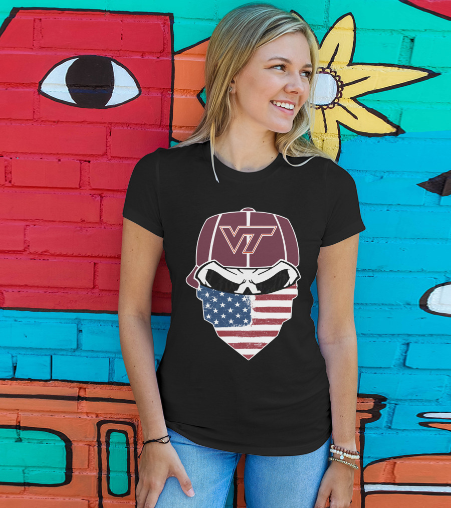 Virginia Tech Skulls VT American Flag Bandana T-Shirt