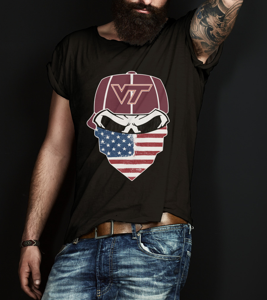 Virginia Tech Skulls VT American Flag Bandana T-Shirt