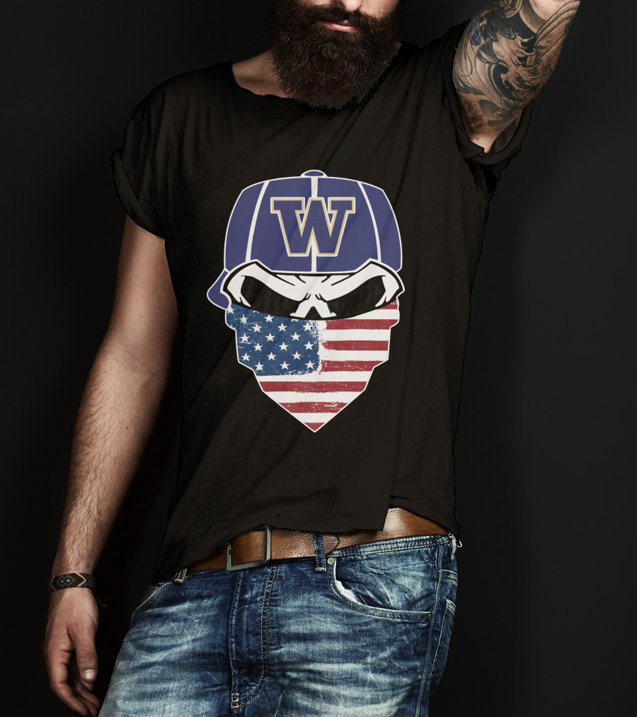 Washington Huskies W Skuls American Flag Face Bandana T-Shirt
