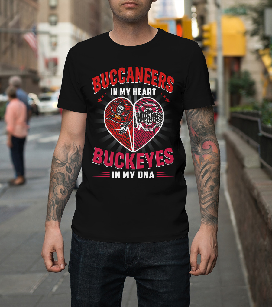 Buccaneers In My Heart Buckeyes In My Dna Heartbeat Split T-Shirt