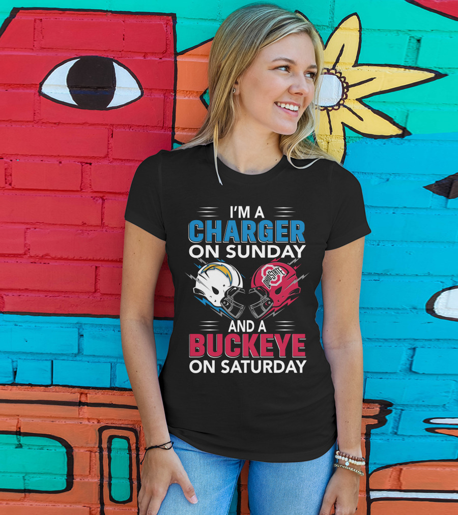 I'm A Charger On Sunday And A Buckeye On Saturday Football Helmets T-Shirt