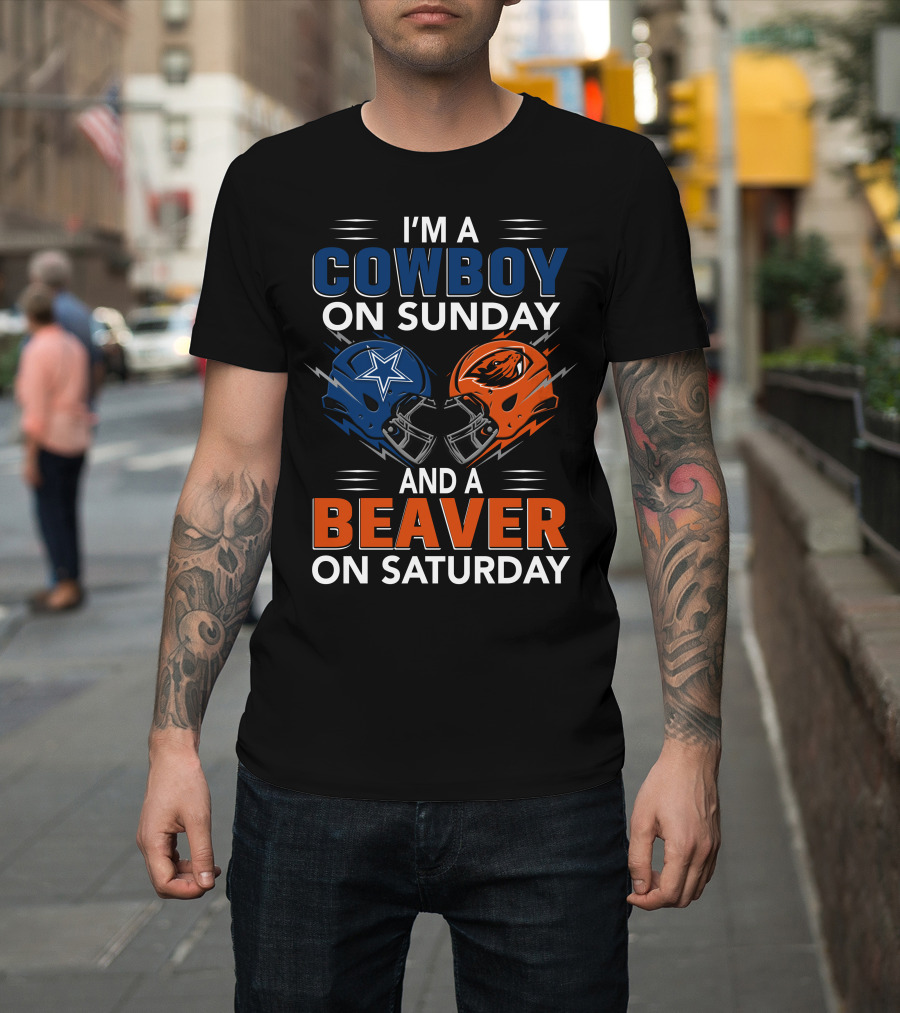 I'm A Cowboy On Sunday And A Beaver On Saturday Football Helmets T-Shirt