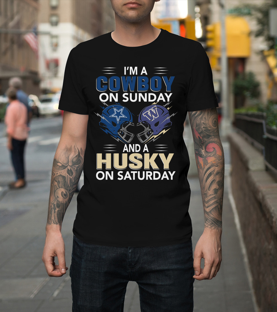 I'm A Cowboy On Sunday And A Husky On Saturday Football Helmets T-Shirt