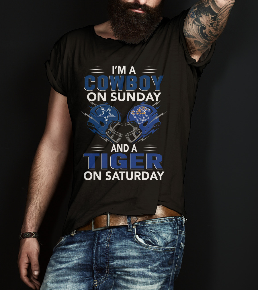 I'm A Cowboy On Sunday And A Tiger On Saturday Helmet Clash T-Shirt