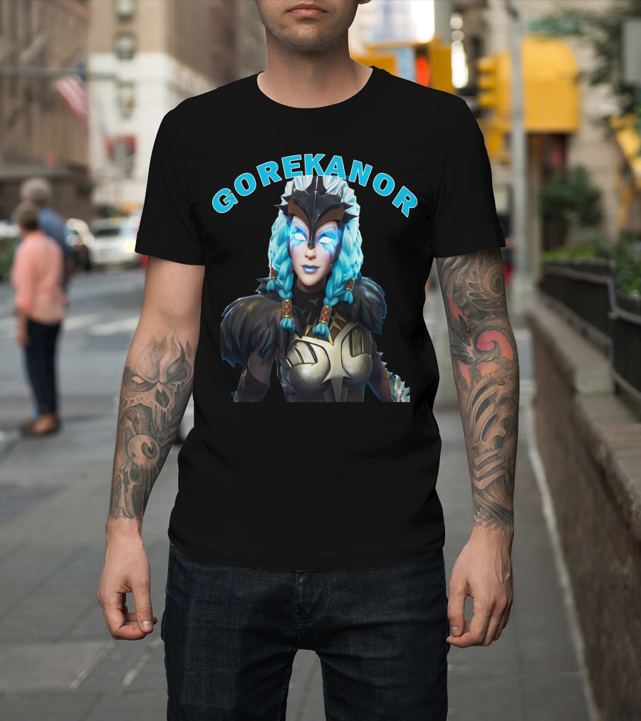 Gorekanor Viking Warrior Ice Queen With Braided Blue Hair And Mask T-Shirt
