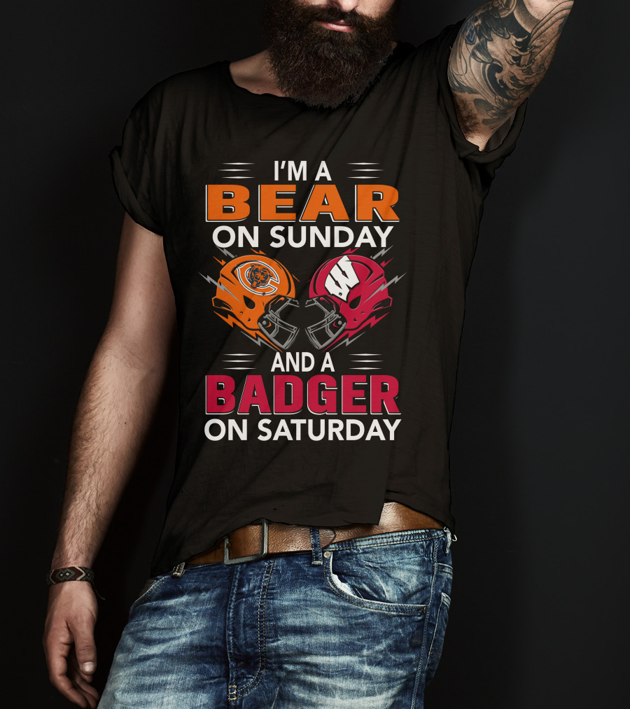 I'm A Bear On Sunday And A Badger On Saturday Football Helmets T-Shirt