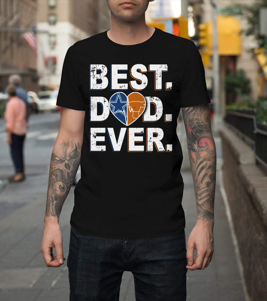 Best Dad Ever Cowboys Longhorns Heart Logos T-Shirt