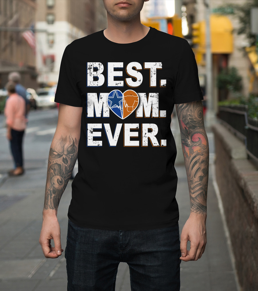 Best Mom Ever Cowboys Star And Longhorn Heart T-Shirt