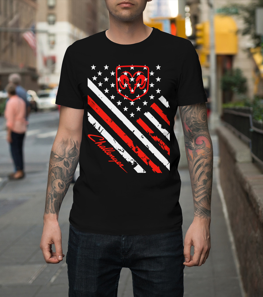Dodge Challenger Ram American Flag Stripes Stars T-Shirt