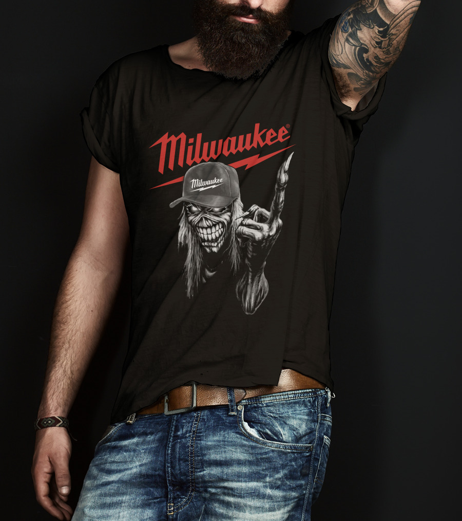Milwaukee Skeleton With Cap And Lightning Bolt T-Shirt