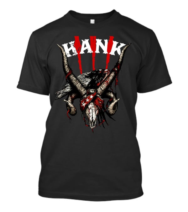 Hank III Bird Skull And Goat Horns Red Stripes T-Shirt