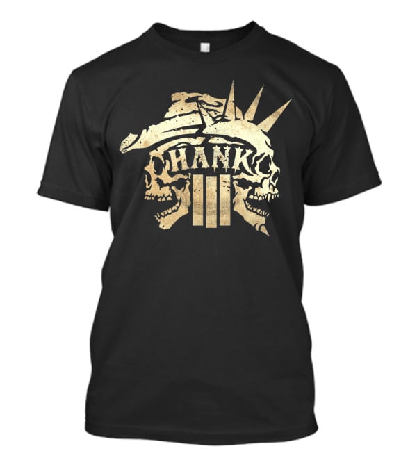 Hank III Skull Design With Statue Of Liberty Crown T-Shirt