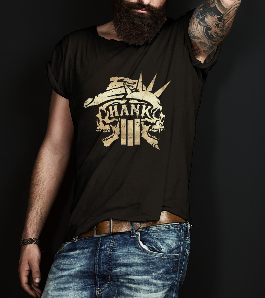 Hank III Skull Design With Statue Of Liberty Crown T-Shirt
