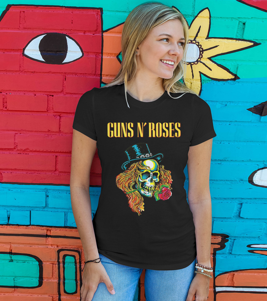 Guns N' Roses Skull With Hat And Rose T-Shirt