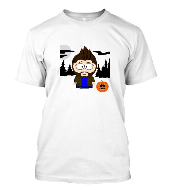 Alex Warren Halloween Cartoon Character With Pumpkin And Spooky Forest Scene T-Shirt