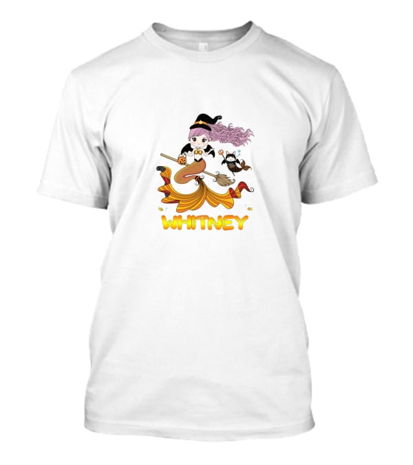 WHITNEY Halloween Witch Flying On Broom With Cat T-Shirt