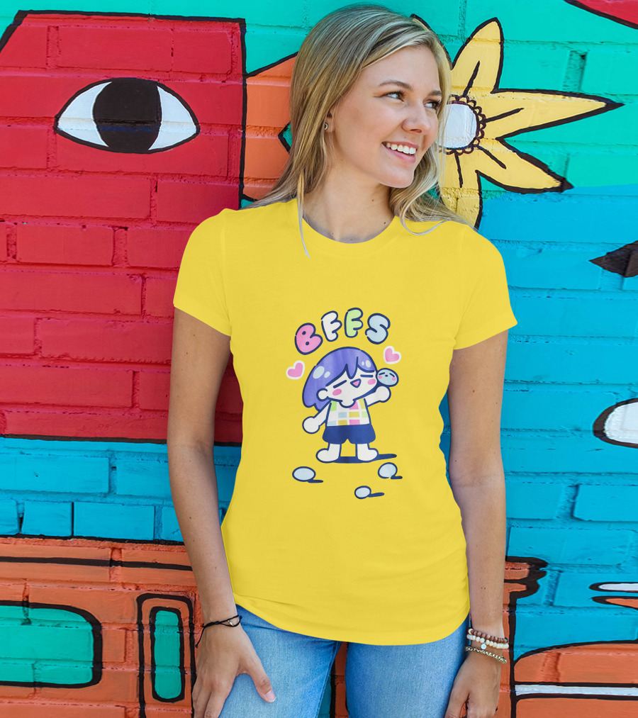 Omocat Omori Kel BFFS Purple Hair Colorful Hearts T-Shirt