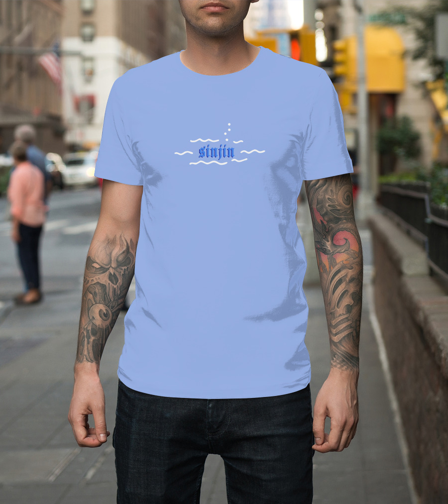 Sinjin Drowning Merch Sinjin Socks and Sandals Blue Water Waves T-Shirt