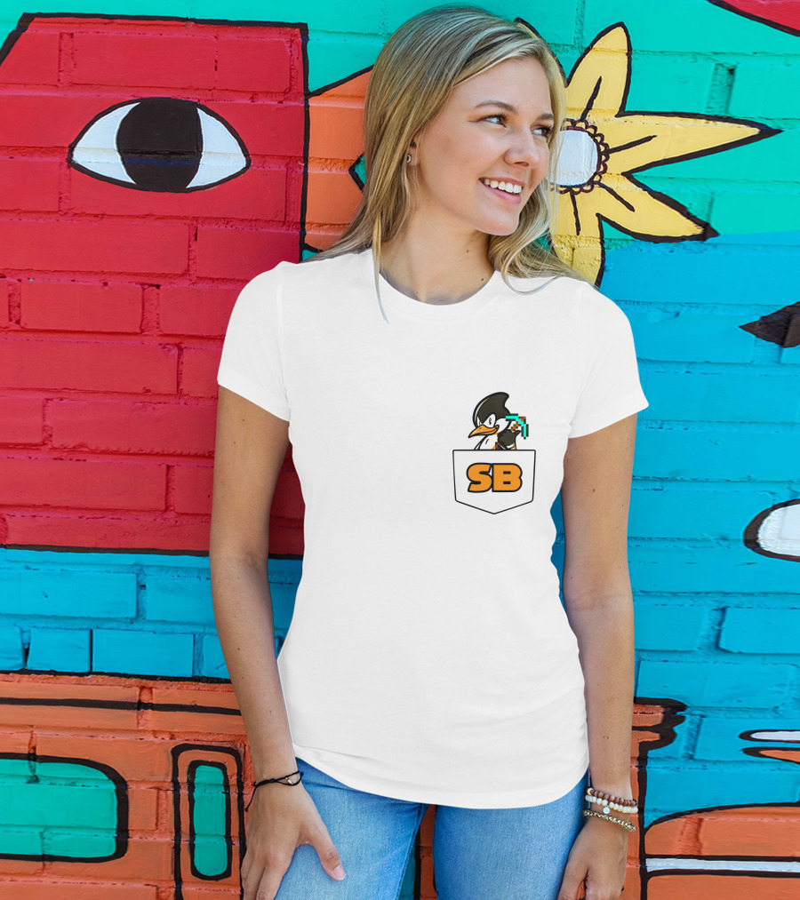 SB737 Penguin With Pickaxe Fake Pocket T-Shirt