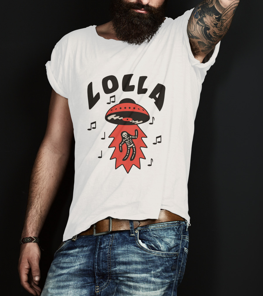 Lollapalooza Lolla UFO Skeleton Music Notes Merch T-Shirt