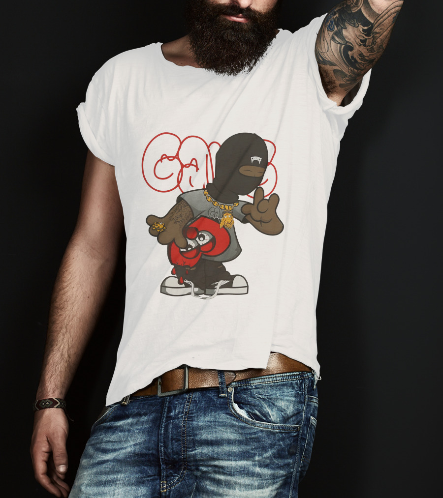 Ski Mask Heart GloGangWorldWide Cartoon Character With Chain And Tattoo T-Shirt