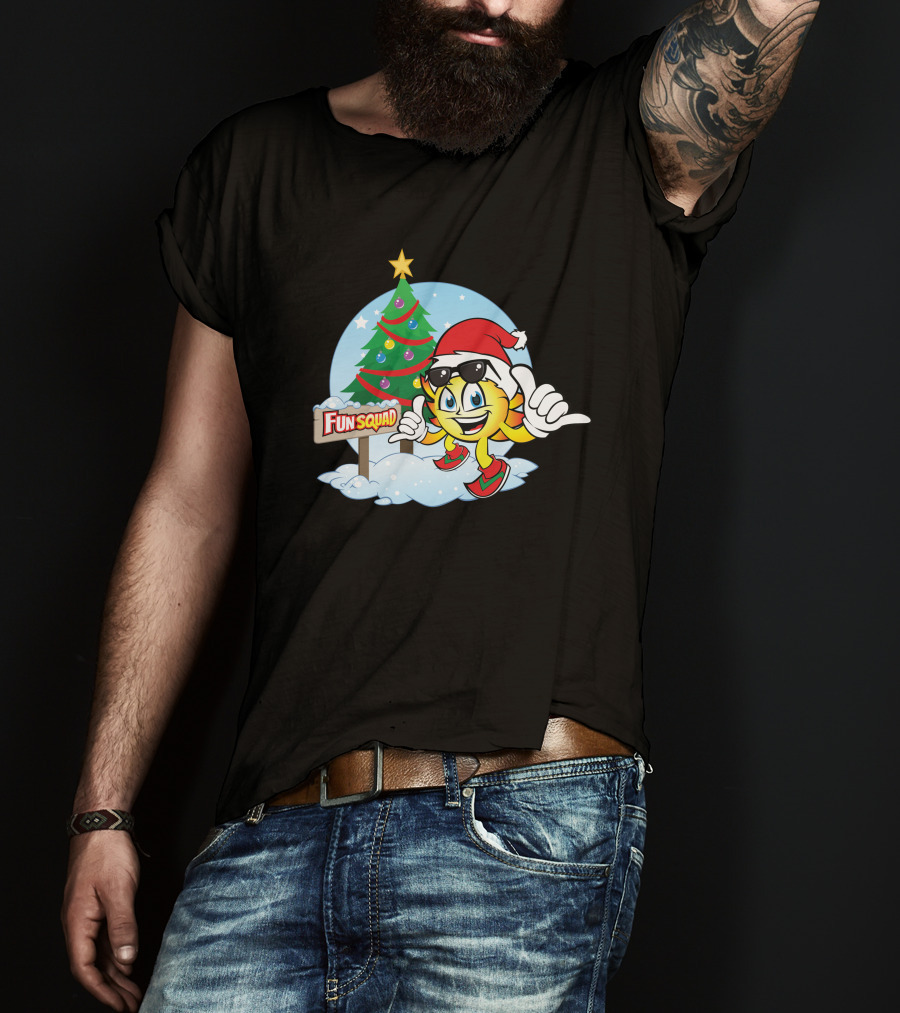 Fun Squad Christmas Sunny Boy Santa Hat And Tree T-Shirt