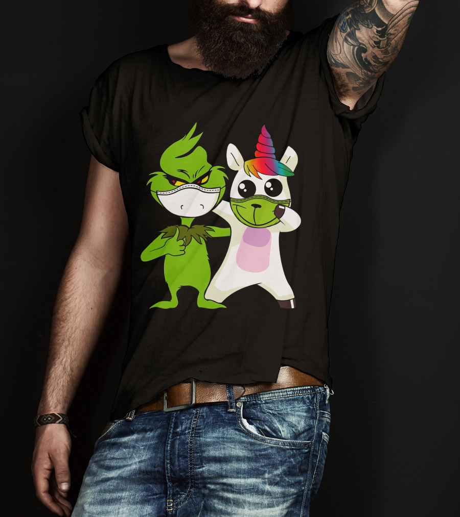 Grinch Unicorn Masked Duo Hugging Cute T-Shirt