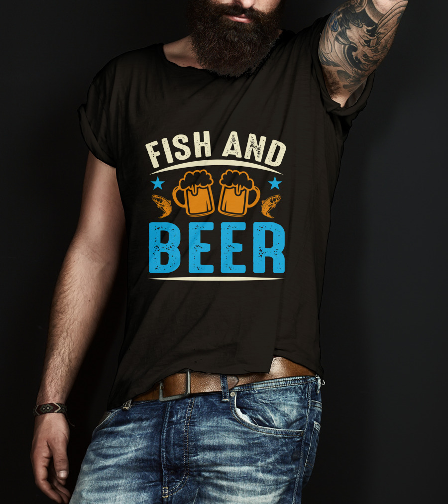 Fish And Beer Mugs With Fish And Stars T-Shirt