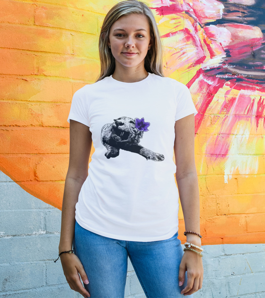 Spirit Blossom Wolf With Purple Flower T-Shirt
