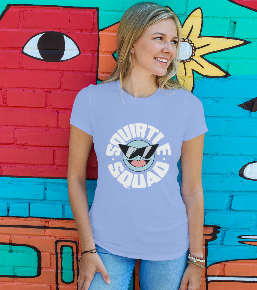 Squirtle Squad Sunglasses Icon Blue Background T-Shirt